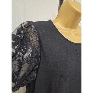 Black Lace Puff Sleeve Stretch Knit Blouse Medium Romance Fairy Goth Whimsigoth